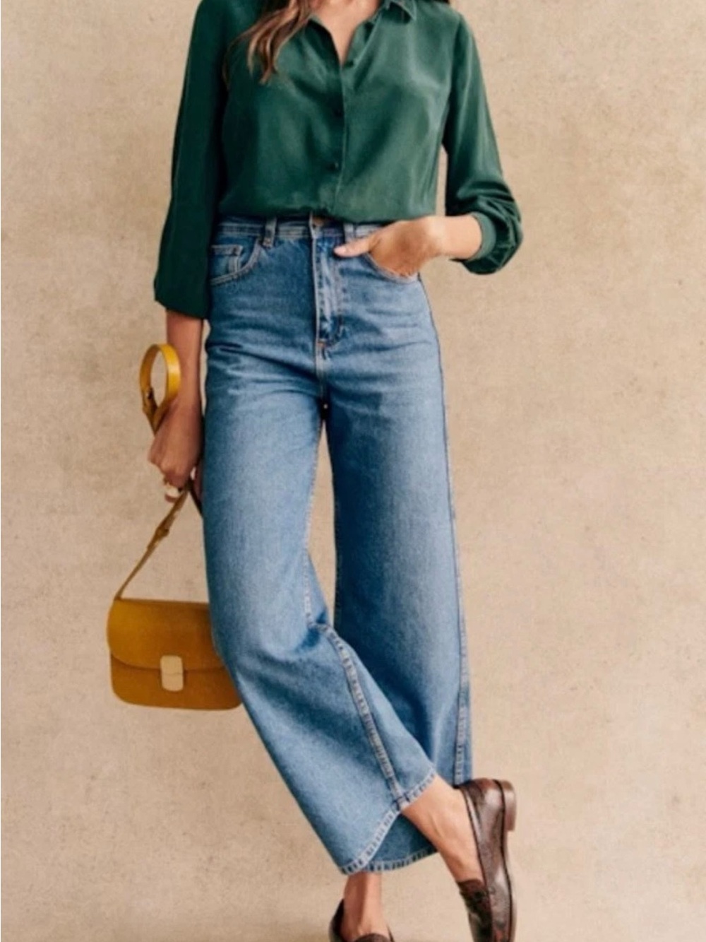 Sézane Denim wide Leg cropped blue jeans